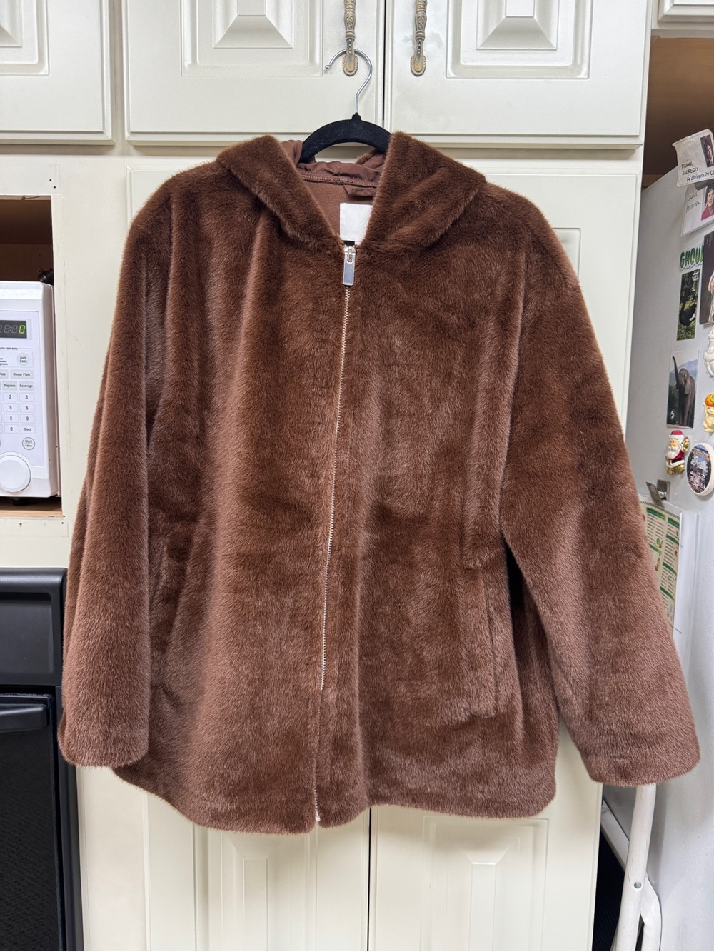 H&M Faux Fur Coat with Hood - Chocolate Brown